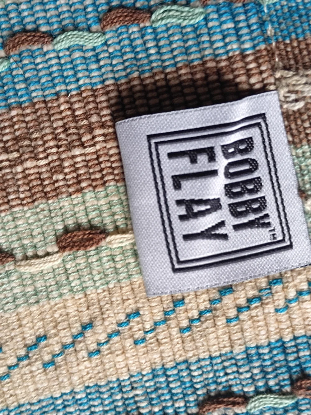 Striped Cotton Table  Runner - Blue, Tan & White 64x 13